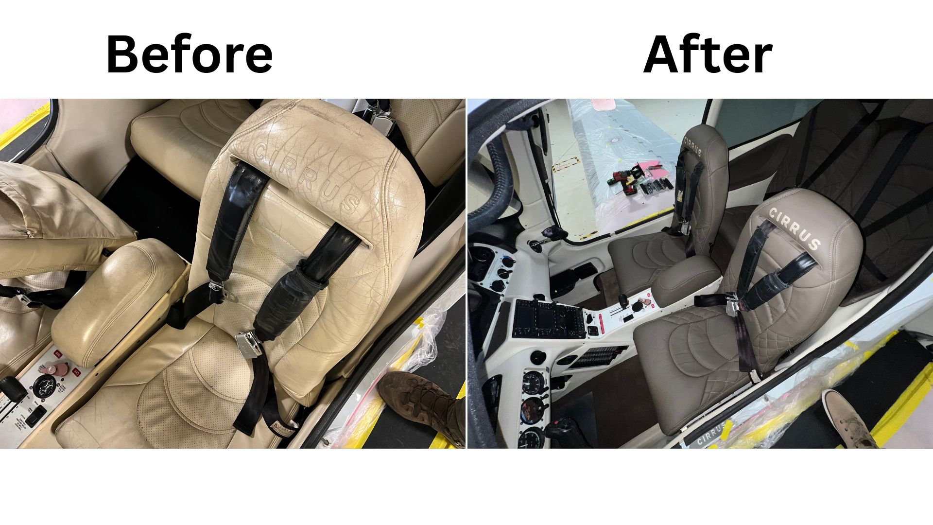 Before and after Cirrus SR20 and SR22 interior refurbishment