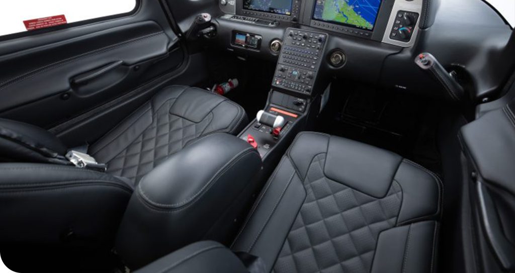 Refurbished aircraft interior with new leather seats
